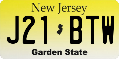 NJ license plate J21BTW