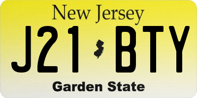 NJ license plate J21BTY