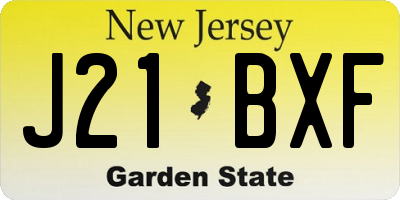 NJ license plate J21BXF