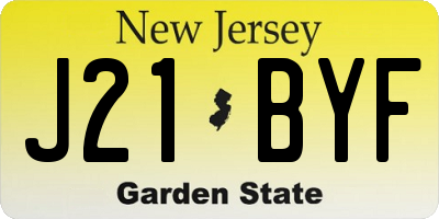 NJ license plate J21BYF