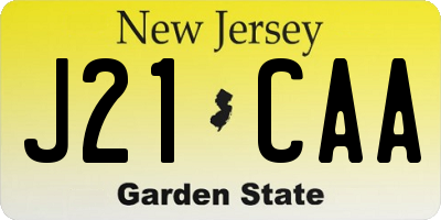 NJ license plate J21CAA