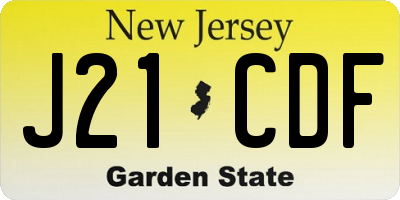 NJ license plate J21CDF