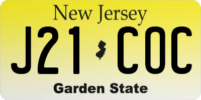 NJ license plate J21COC