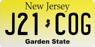 NJ license plate J21COG