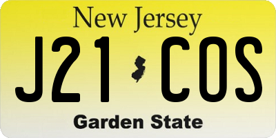 NJ license plate J21COS