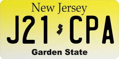 NJ license plate J21CPA