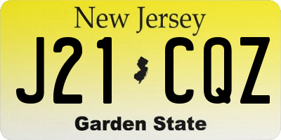NJ license plate J21CQZ