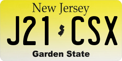 NJ license plate J21CSX