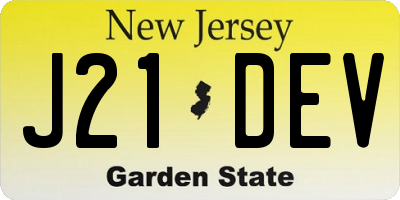 NJ license plate J21DEV