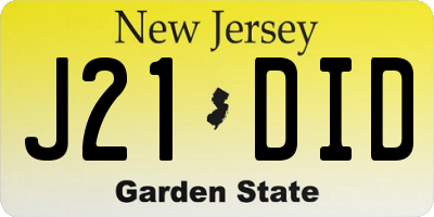 NJ license plate J21DID