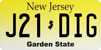 NJ license plate J21DIG
