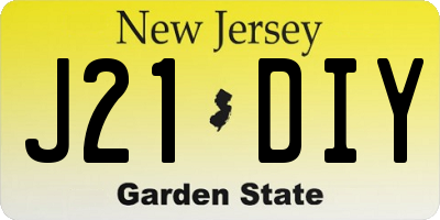 NJ license plate J21DIY