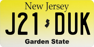 NJ license plate J21DUK