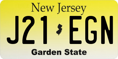 NJ license plate J21EGN