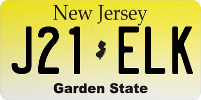 NJ license plate J21ELK