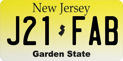 NJ license plate J21FAB