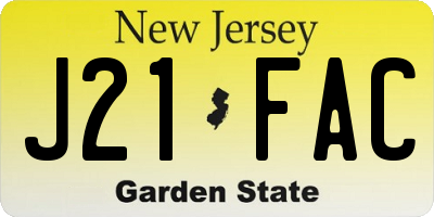 NJ license plate J21FAC
