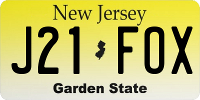 NJ license plate J21FOX
