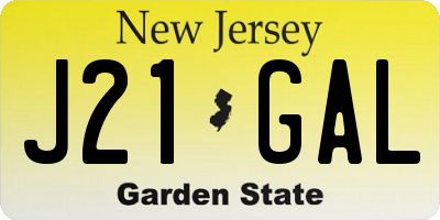NJ license plate J21GAL