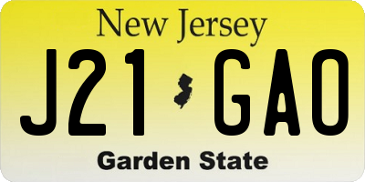NJ license plate J21GAO