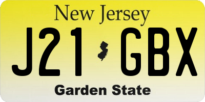 NJ license plate J21GBX