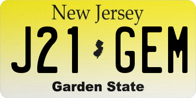 NJ license plate J21GEM