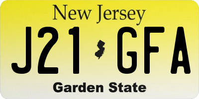 NJ license plate J21GFA