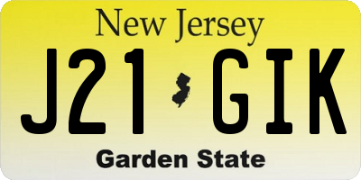 NJ license plate J21GIK