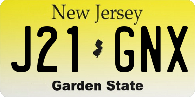 NJ license plate J21GNX