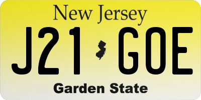 NJ license plate J21GOE