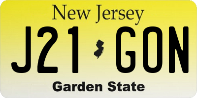 NJ license plate J21GON