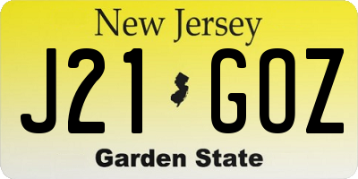 NJ license plate J21GOZ