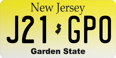 NJ license plate J21GPO