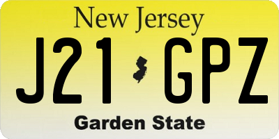 NJ license plate J21GPZ