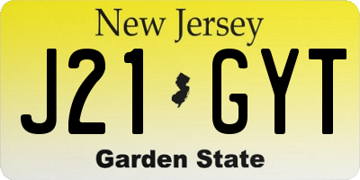 NJ license plate J21GYT