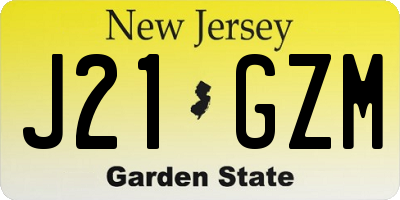 NJ license plate J21GZM