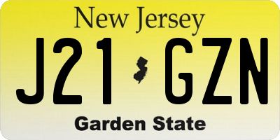 NJ license plate J21GZN