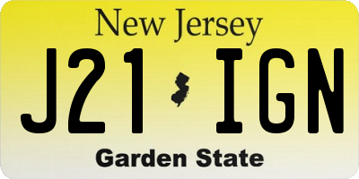 NJ license plate J21IGN
