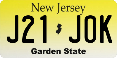 NJ license plate J21JOK