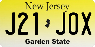 NJ license plate J21JOX