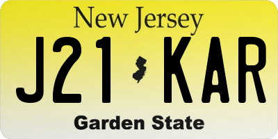 NJ license plate J21KAR