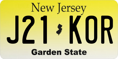 NJ license plate J21KOR