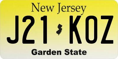 NJ license plate J21KOZ