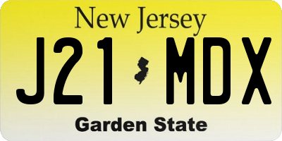 NJ license plate J21MDX