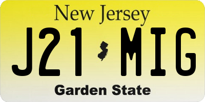 NJ license plate J21MIG