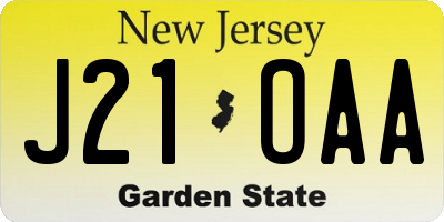 NJ license plate J21OAA