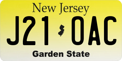 NJ license plate J21OAC