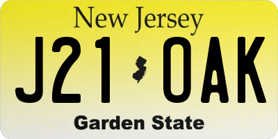 NJ license plate J21OAK