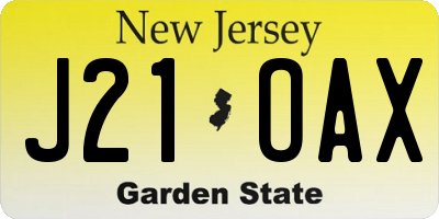NJ license plate J21OAX