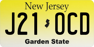 NJ license plate J21OCD